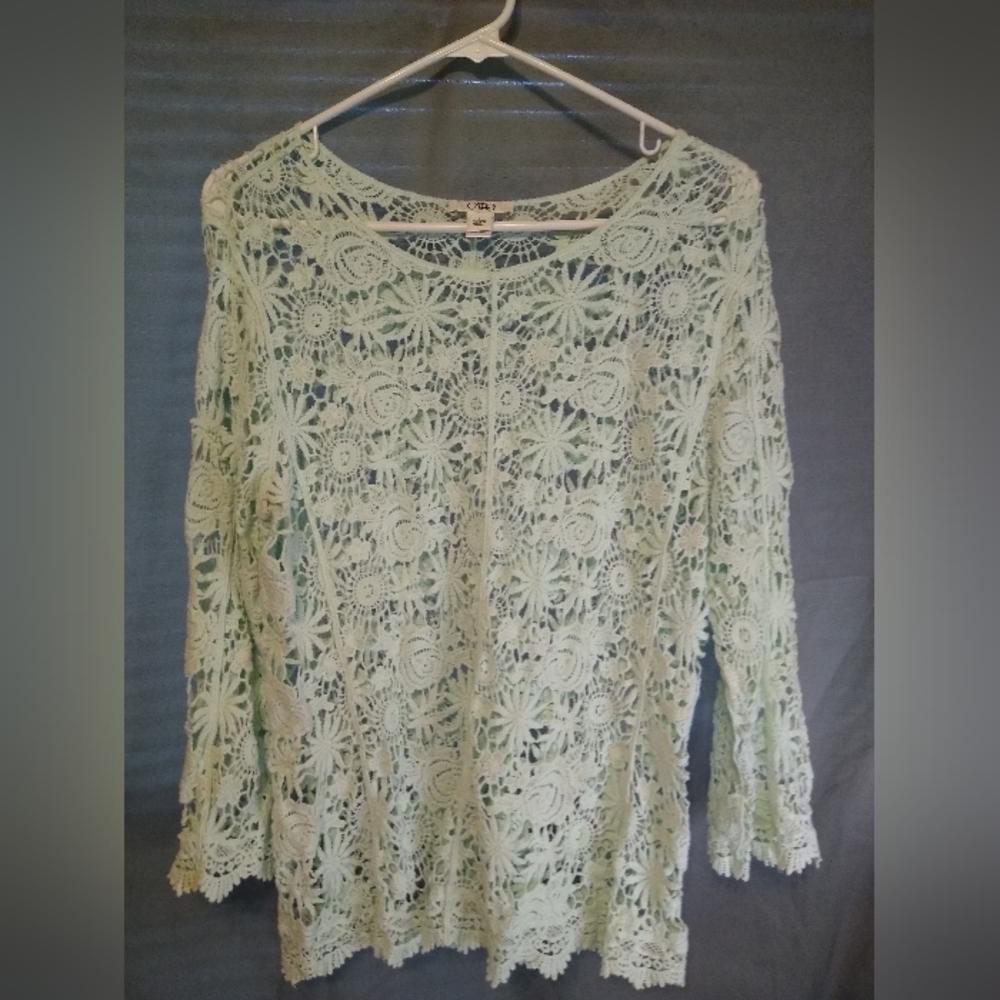 Cato Light Green Floral Lace Blouse